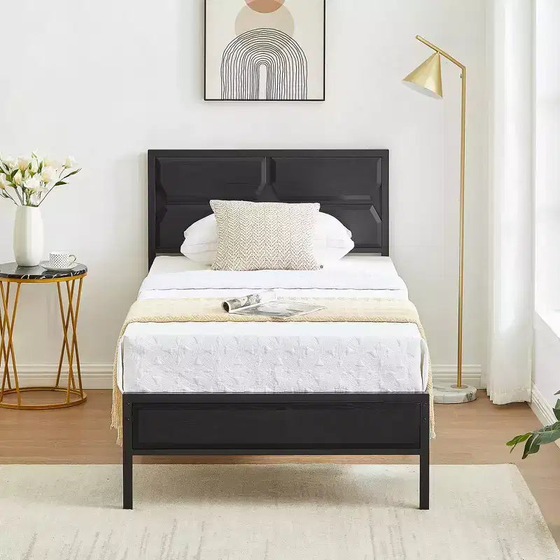 VECELO Bed Frame with Wooden Headboard, Heavy-Duty Platform Bed