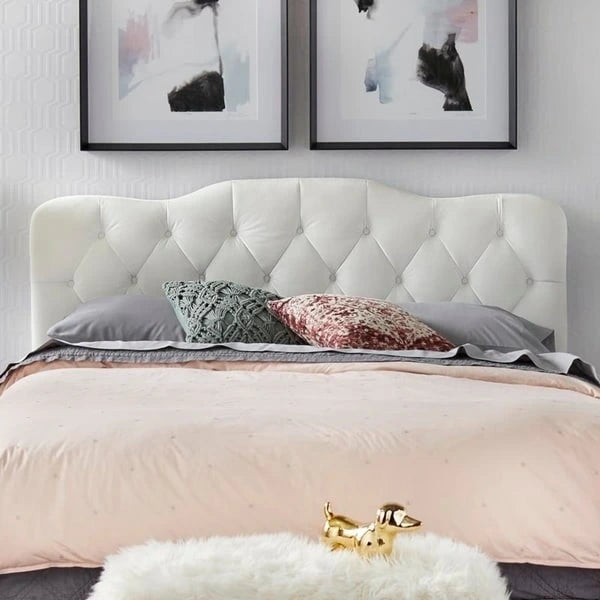 Traditional upholstered button tufted queen headboard