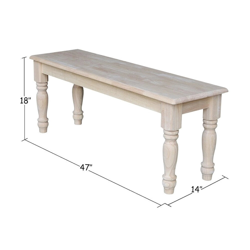 Unfinished Farmhouse Dining Bench, Solid Wood