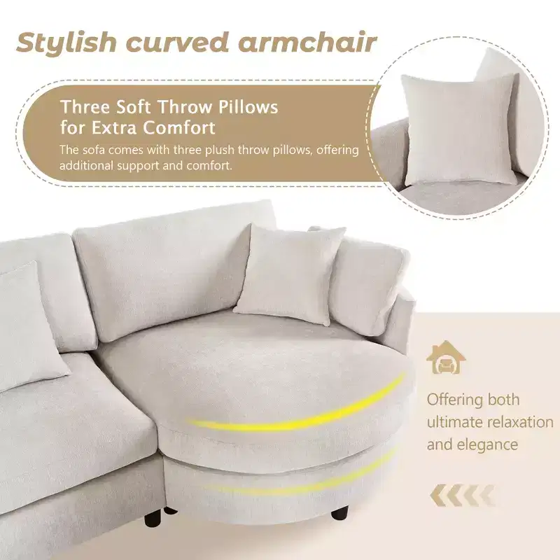 105.5 Upholstered Combination Sofas with Three Pillows and Curved Seat-ModernLuxe