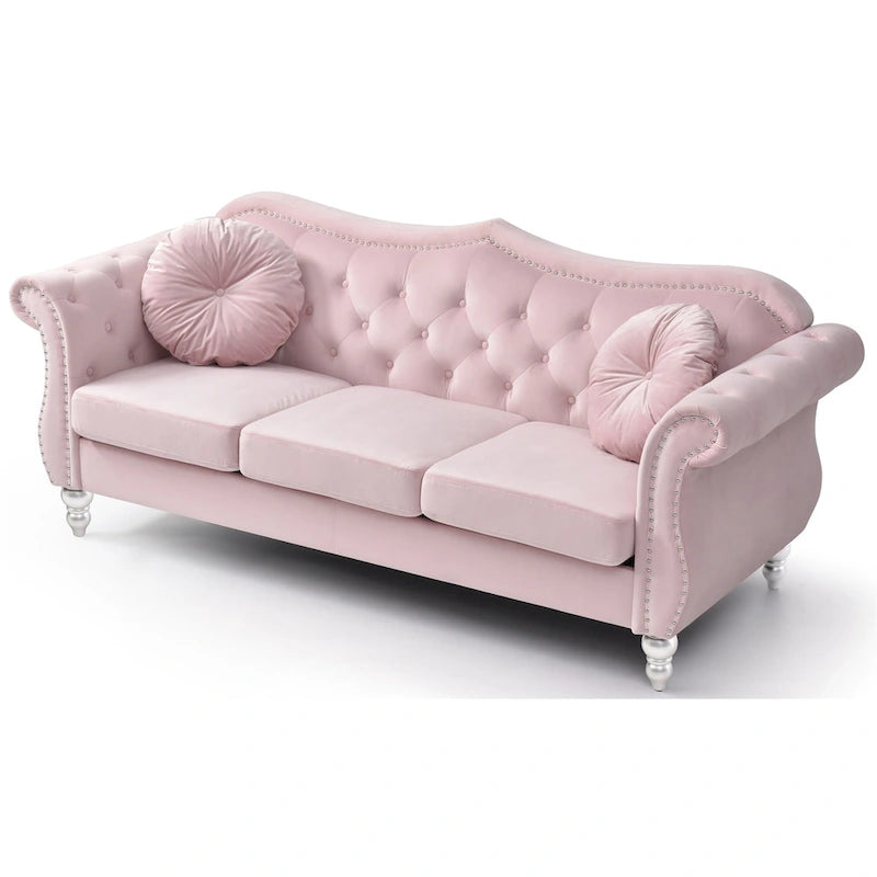 82 in. Velvet Chesterfield 3-Seater Sofa with Tufted Back and Nailhead Trim