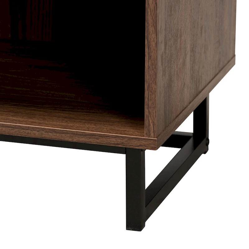 Sadia Modern Walnut Brown Finished Wood and Black Metal 1-Drawer End Table