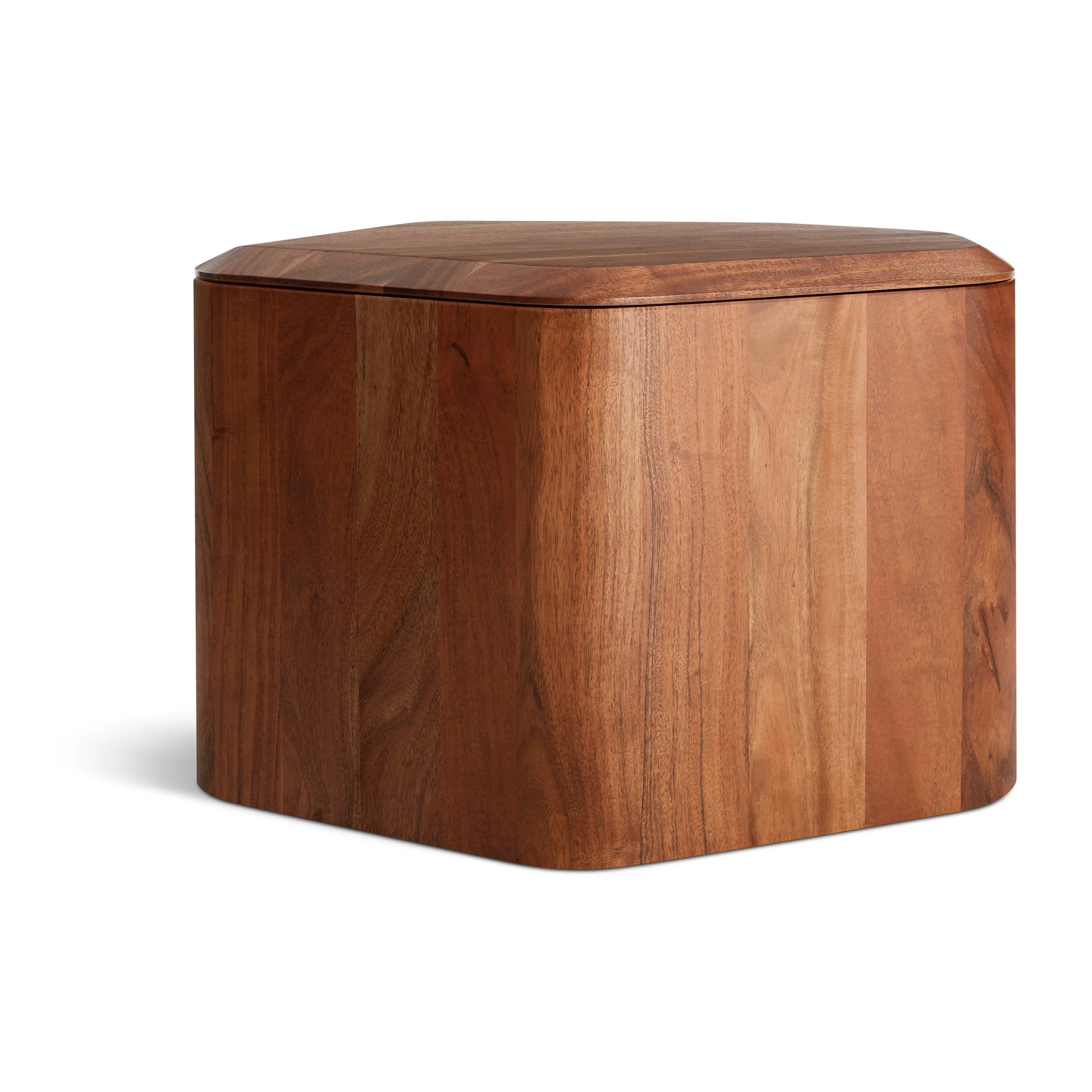 Modern Acacia Wood Storage End Table with Removable Beveled Top for Living Room