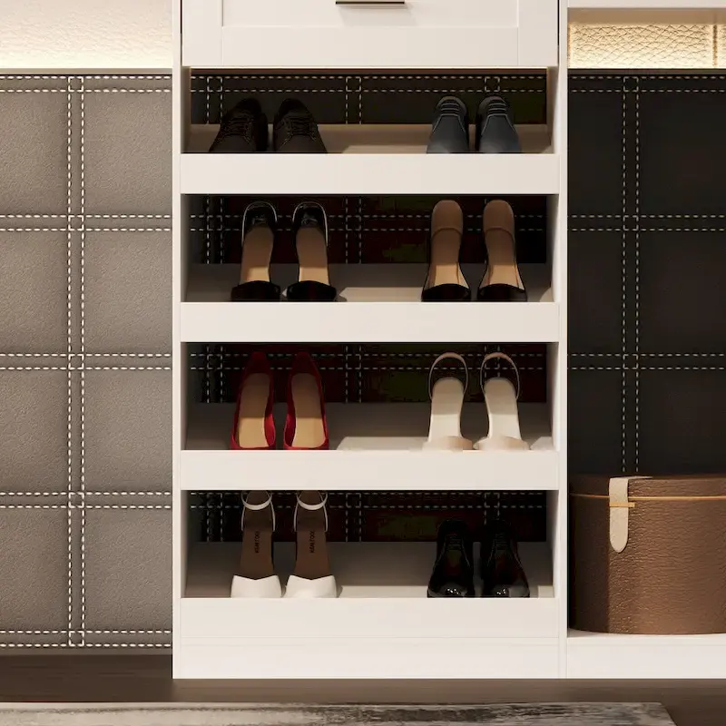 Corner Wardrobe Closet with 2 Hanging Rods, Pants Rack, and Shoe Storage Organizer Armoires