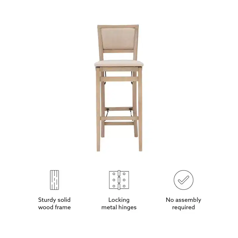 Keira Padded Back Solid Wood and Upholstered Seat Folding Barstool Gray Wash - Linon