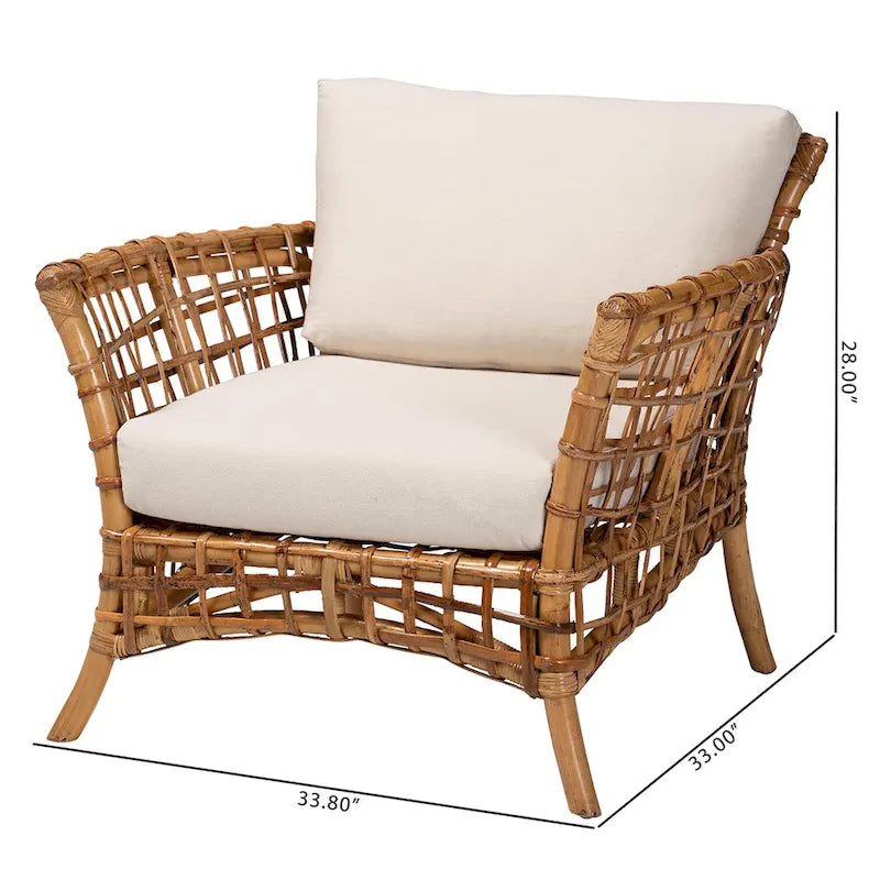 Modern Bohemian Natural Brown Rattan Arm Chair