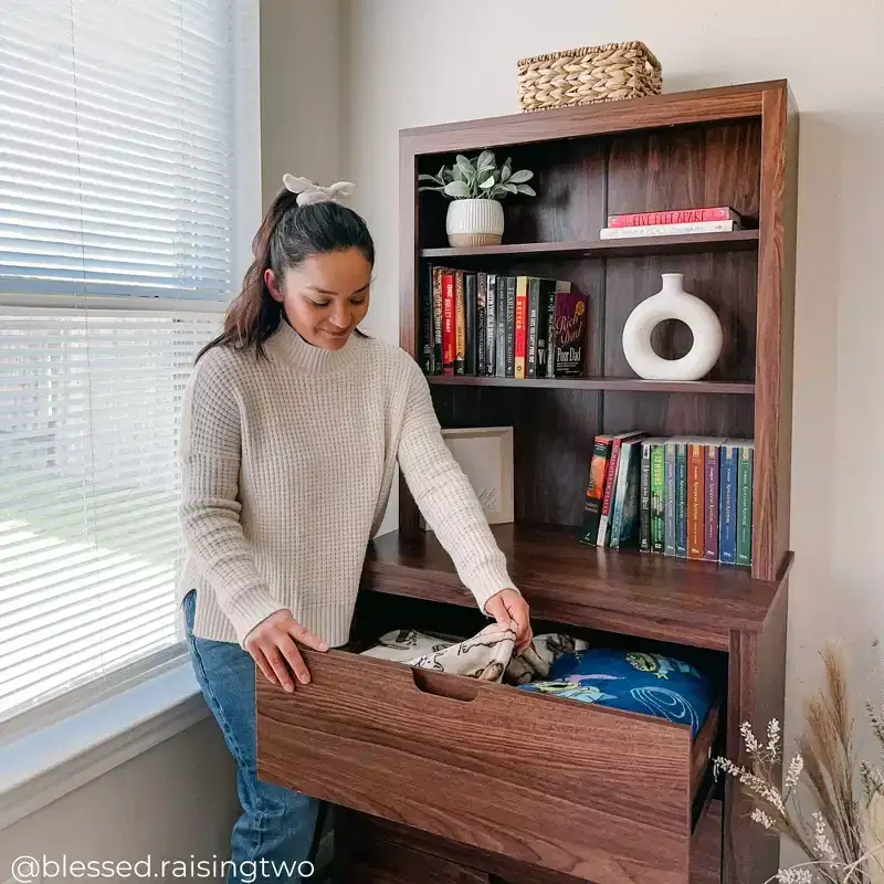 Teamson Home Ellery Freestanding Hutch Cabinet with Open Shelves Walnut