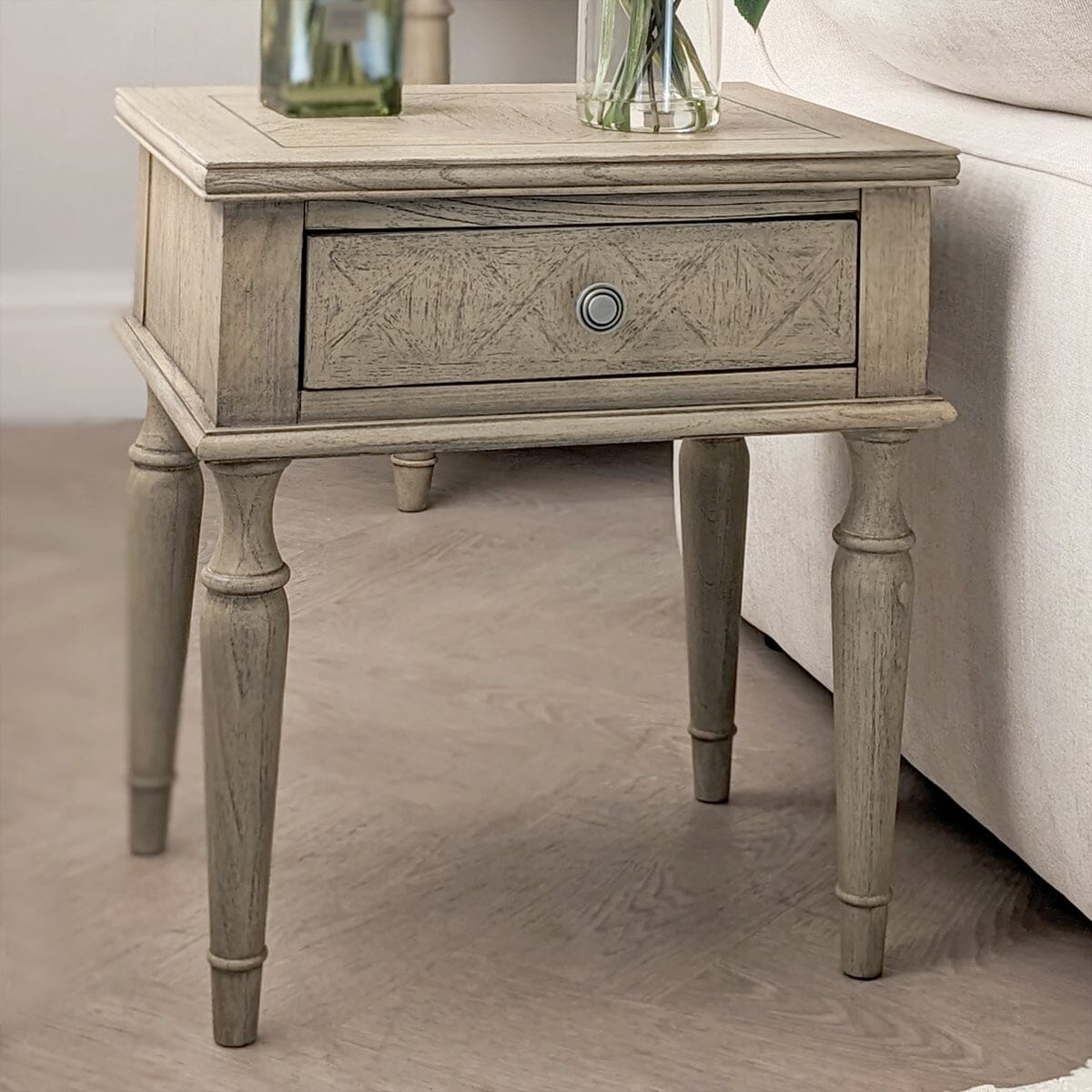 Natural Wood 1 Drawer Bedside Table