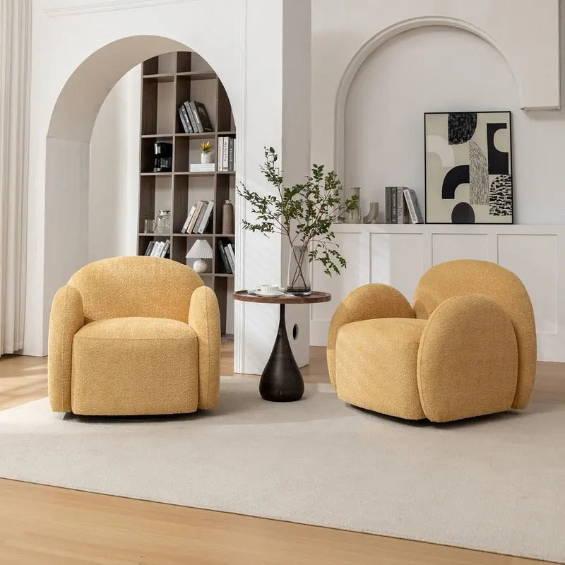 Modern Glam Boucle Upholstered Swivel Accent Armchair with 360 Degree Swivel Base