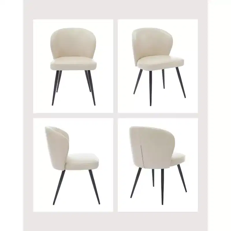 Dining Chairs Set of 2, Mid-Century Modern Kitchen Dining Room Chairs with Padded Back and Seat, Armless Faux Leather Upholstered Beige