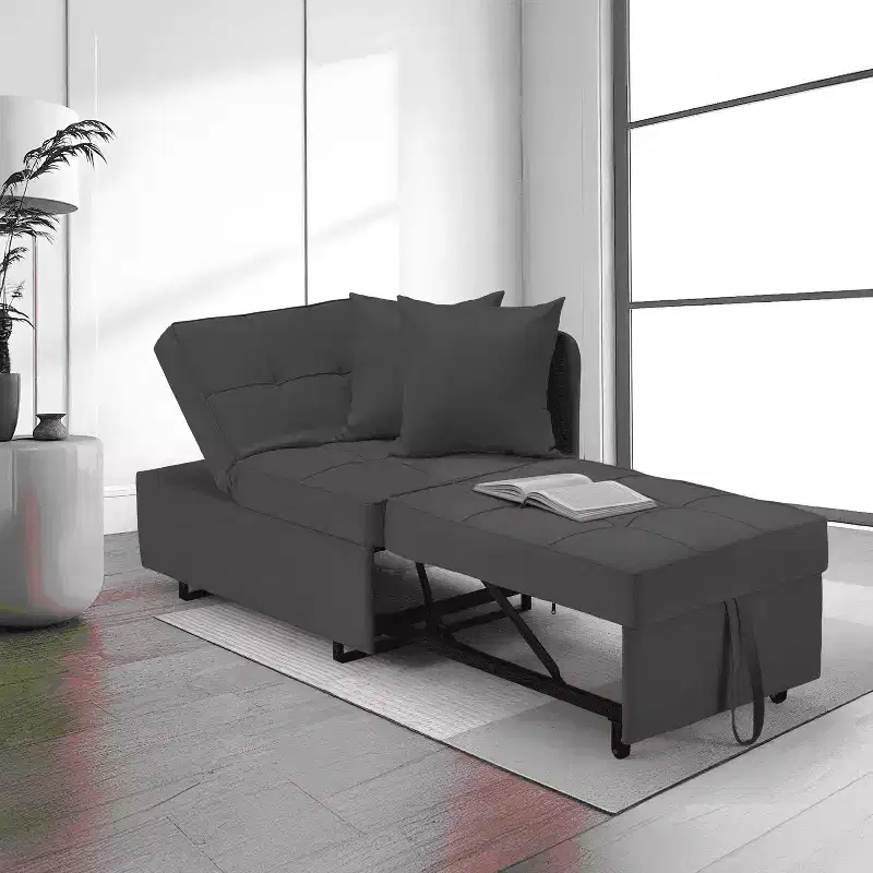 Erommy 3-in-1 Sleeper Sofa Chair Bed , 5-position Adjustable Backrest Pull Out Sofa Bed with Faux Linen Sofa Fabric