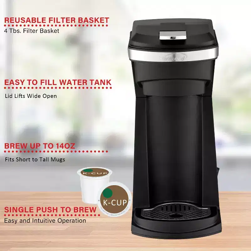 Brentwood 800-Watt Single-Serve Coffee Maker with Reusable Filter Basket for K-Cup Pods and Ground Coffee