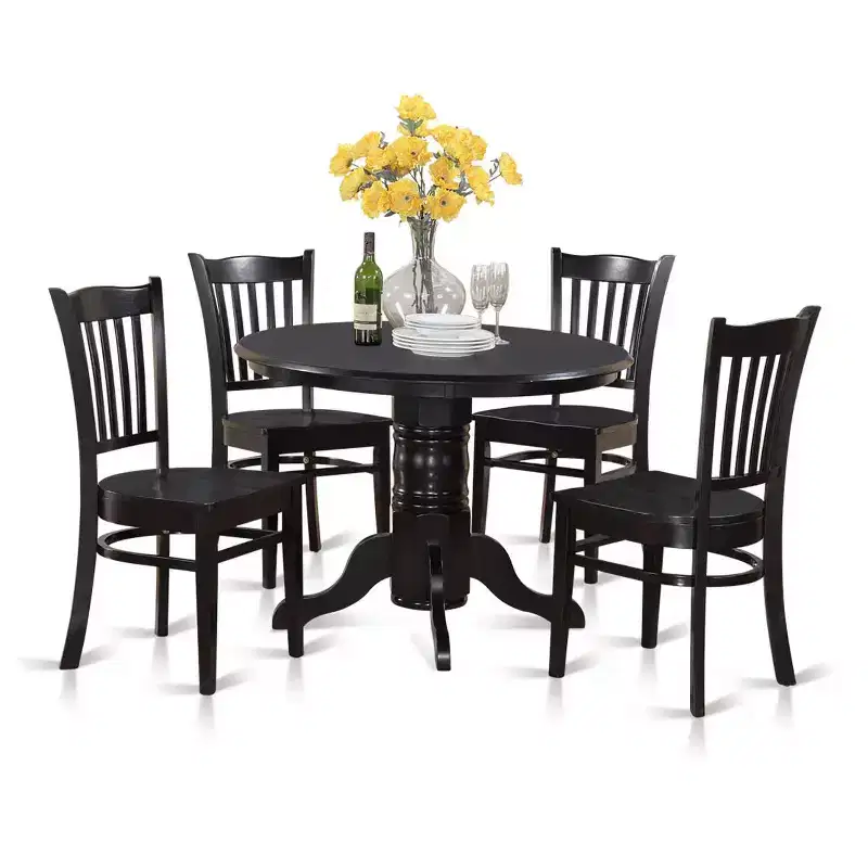 HomeStock Round Kitchen Table & Chair Set Linen White Modern Style SHGR5-WHI-W