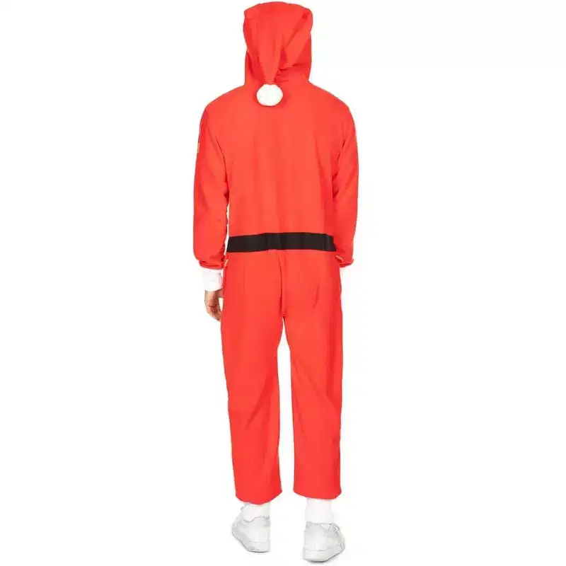 Tipsy Elves Men's Santa Jumpsuit With Fur - Festive Red One-Piece Christmas Pajamas for Men