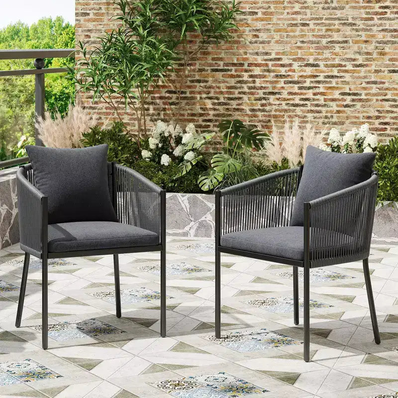 TUYOHW Outdoor Dining Chairs Set of 2,Rattan Wicker Patio Dining Chairs with Curved Armrests & Large Backrest,Patio Chairs for Backyard,Balcony,Grey