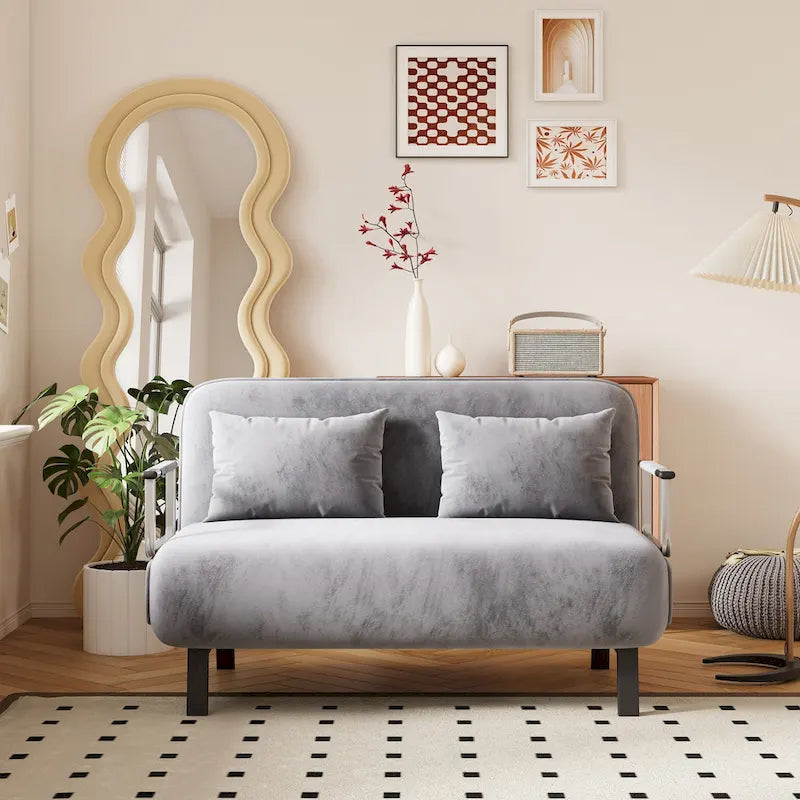 39.4-Inch Velvet Convertible Sofa Bed with Fold-Down Backrest Light Grey