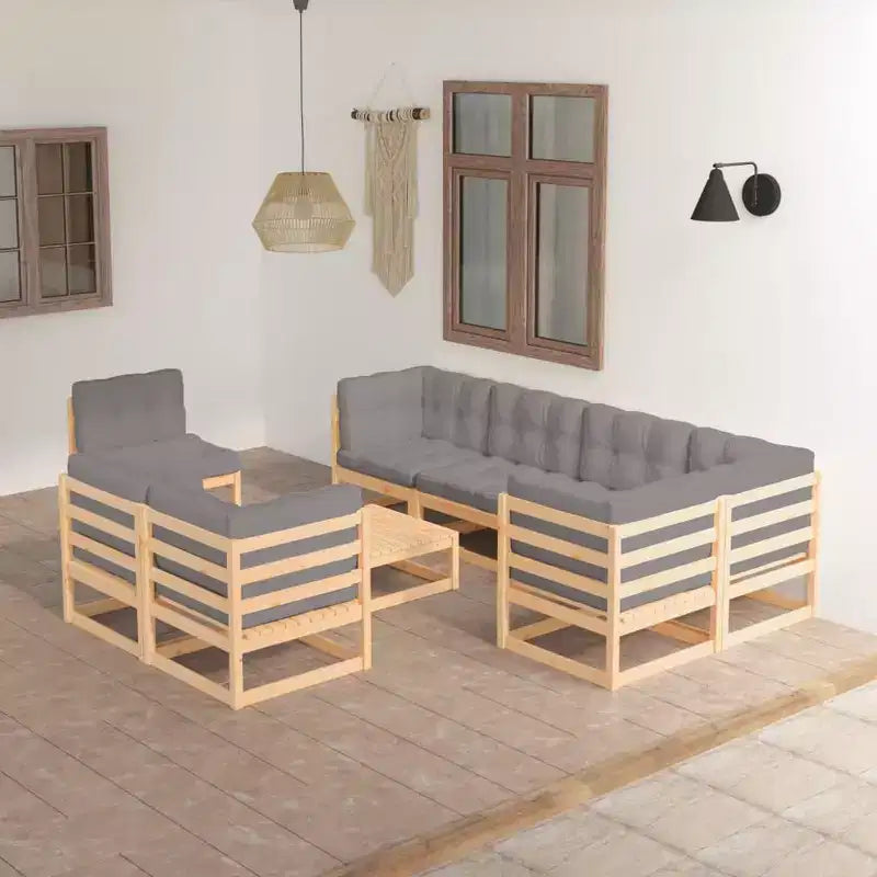 vidaXL Garden Lounge Set Natural Wood Solid Pine Wood One Size Modular