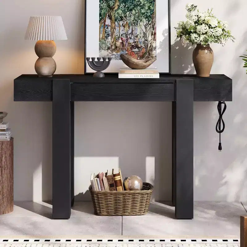 Okak Rustic Wood Texture Veneer Console Table with Storage Drawer,Farmhouse Sofa Table Bar Table for Living Room,Hallway
