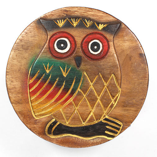 Owl Carved Raintree Wood Stool