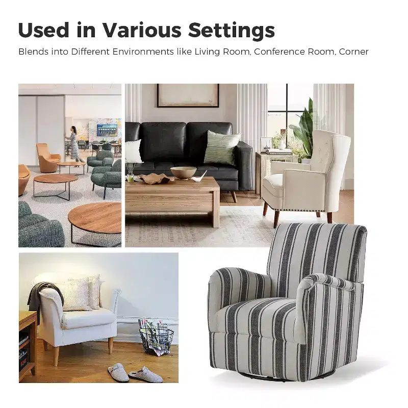 Set of 2 Livia Transitional 360-Degree Swivel Armchair With Jacobean Strip Pattern | HULALA HOME