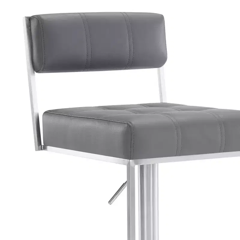 Michele Adjustable Faux Leather Stainless Steel Barstool - Armen Living