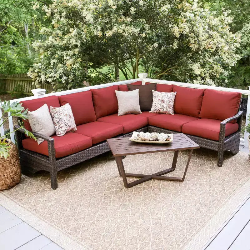 Leisure Made Augusta 5pc Wicker Sectional in Red Fabric