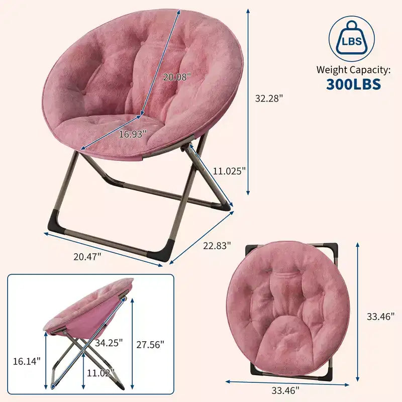 COZONY Saucer Chair with Faux Fur, Oversized Plush Foldable Lounge Moon Chair for Adults & Teens, Cozy Accent Seat for Bedroom or Dorm