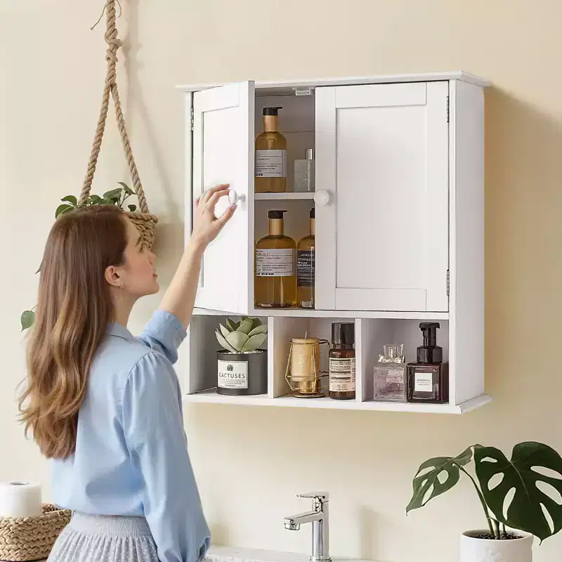 VEVOR Bathroom Wall Cabinet, 2 Doors & Adjustable Shelf, Over the Toilet Storage Medicine Cabinet Wall Mounted, White