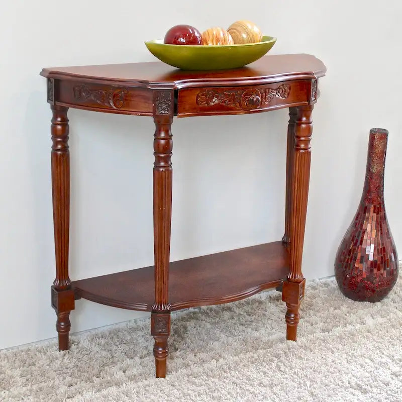Windsor Hand-carved Wood Half-Moon Table