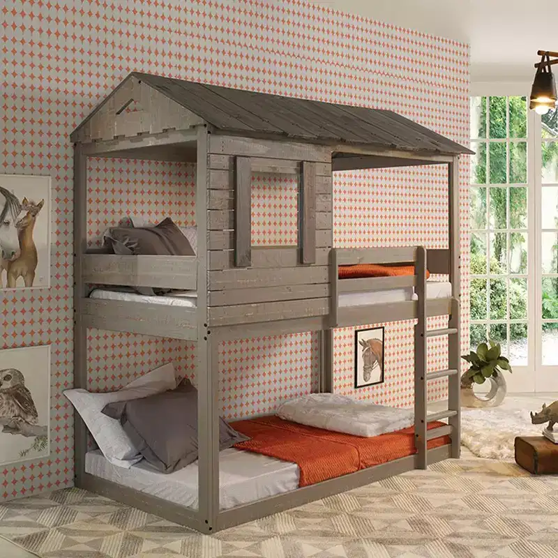 77Bunk Bed Darlene Loft and Bunk Bed Rustic Gray - Acme Furniture: Solid Pine Wood, Guardrails, Ladder, Play Area