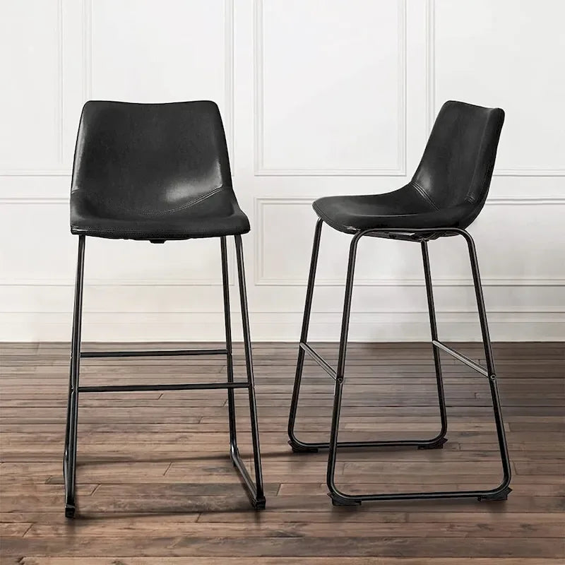 Faux Leather Counter Height Bar Stool with Iron Frame, 30 Inch