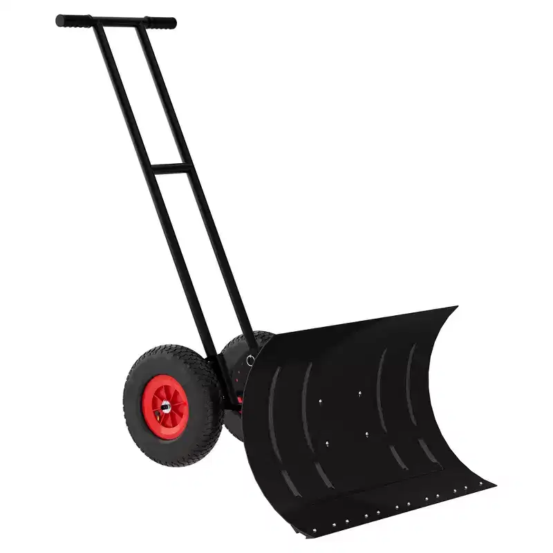 Large 40 W X 18 H Snow Shovel Pusher for Driveway, Wheels, Pusher Shovel with Snow Removal Adjustable Angle & Height Handle for Driveway