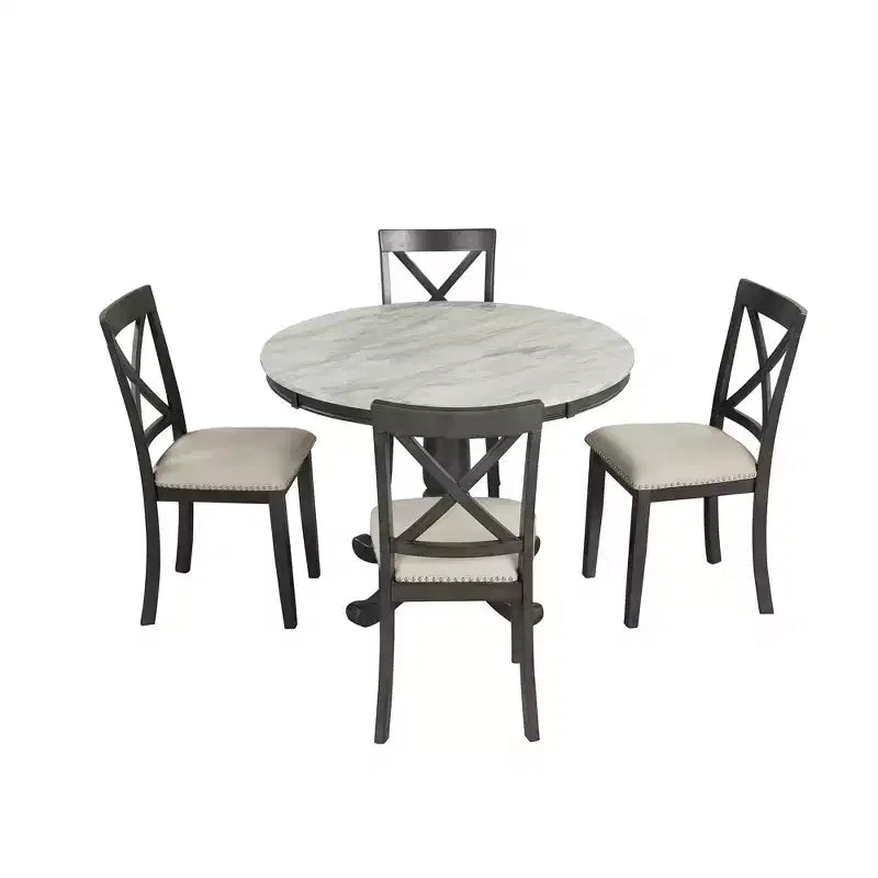 5-Piece Dining Set with Solid Wood Table and 4 Chairs, Gray