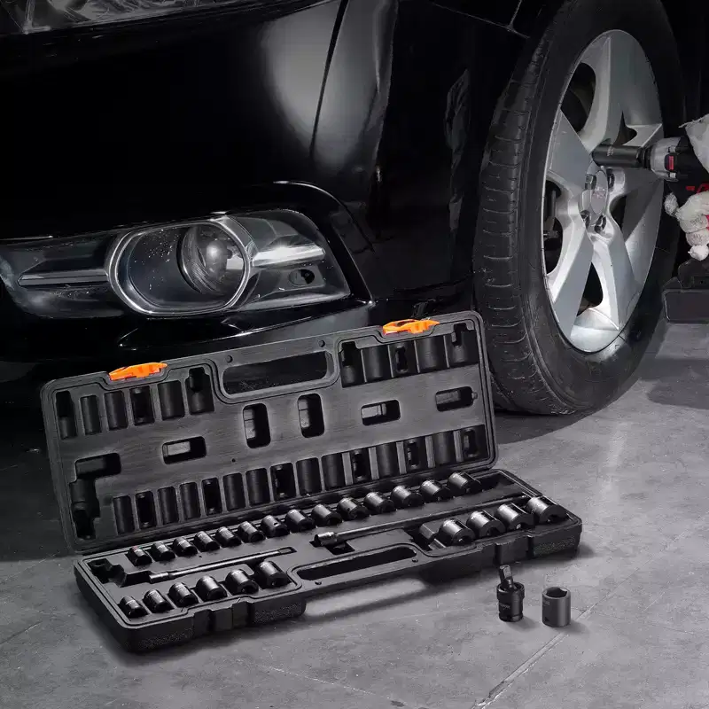 VEVOR 3/8 Drive Impact Socket Set, 29 Piece Shallow Socket Set SAE 3/8-1 and Metric 8-22mm, 6 Point CR-MO Alloy Steel for Auto Repair