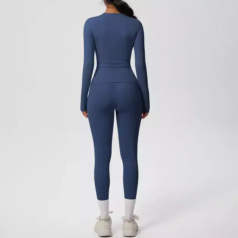 Anna-Kaci Active Women's Long Sleeve Crew Neck Top and High Waist Leggings Set with Slim Fit Design