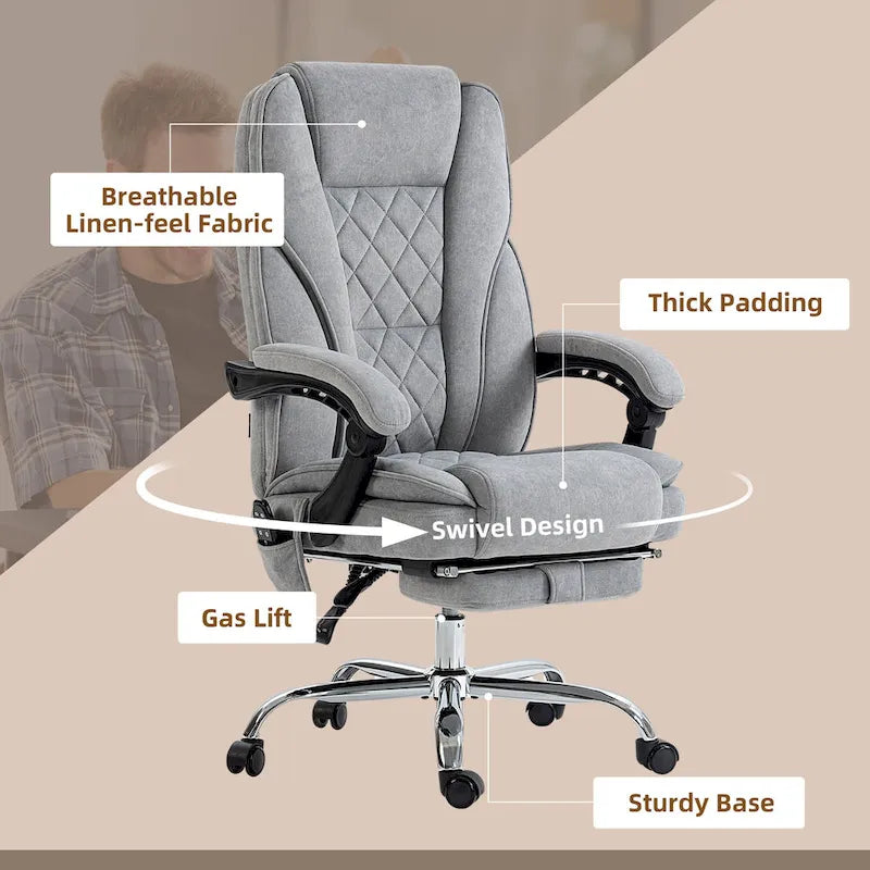 Massage office chair, 6-point vibration, swivel chair, height and footrest adjustable, gray