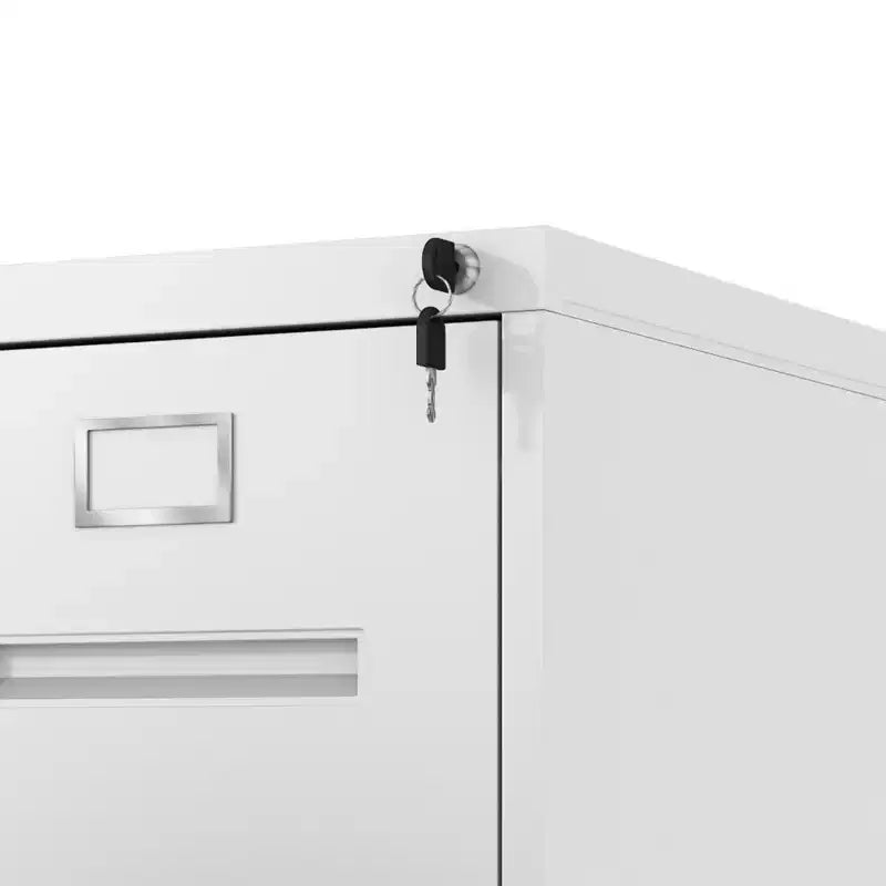 2-Drawer Narrow Metal File Cabinet with Lock – White