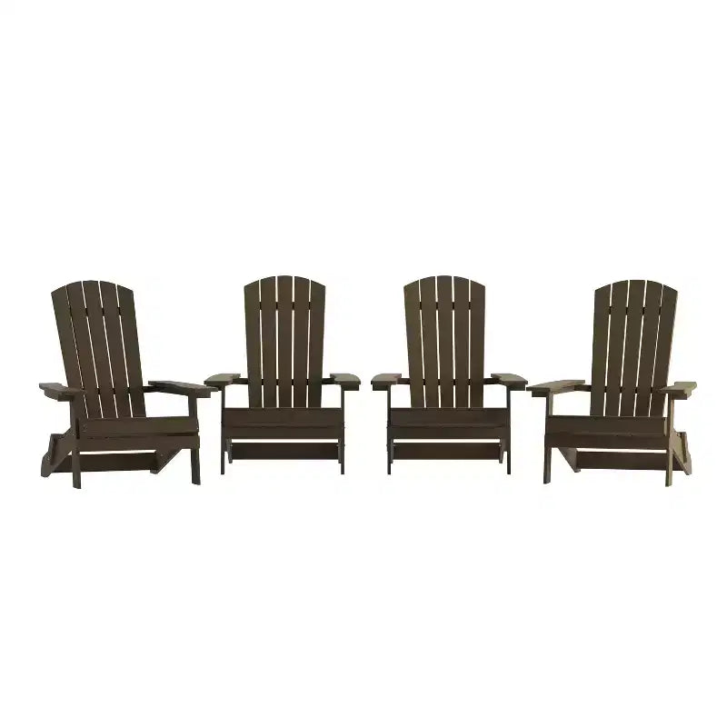 Emma and Oliver Set of 4 Indoor/Outdoor Poly Resin Folding Adirondack Chairs, All-Weather Chairs for Porch, Patio, or Sunroom