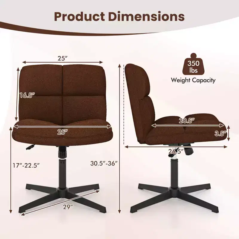 Costway Armless Office Desk Chair Modern Swivel Vanity Chair with Adjustable Height Grey/Brown/Beige