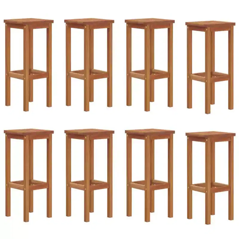 vidaXL Bar Stool Set of 8 Natural wood color Solid Acacia wood Standard