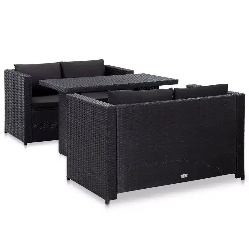 vidaXL Patio Sofa Set Set of 3 Black PE Rattan 3-Piece Set