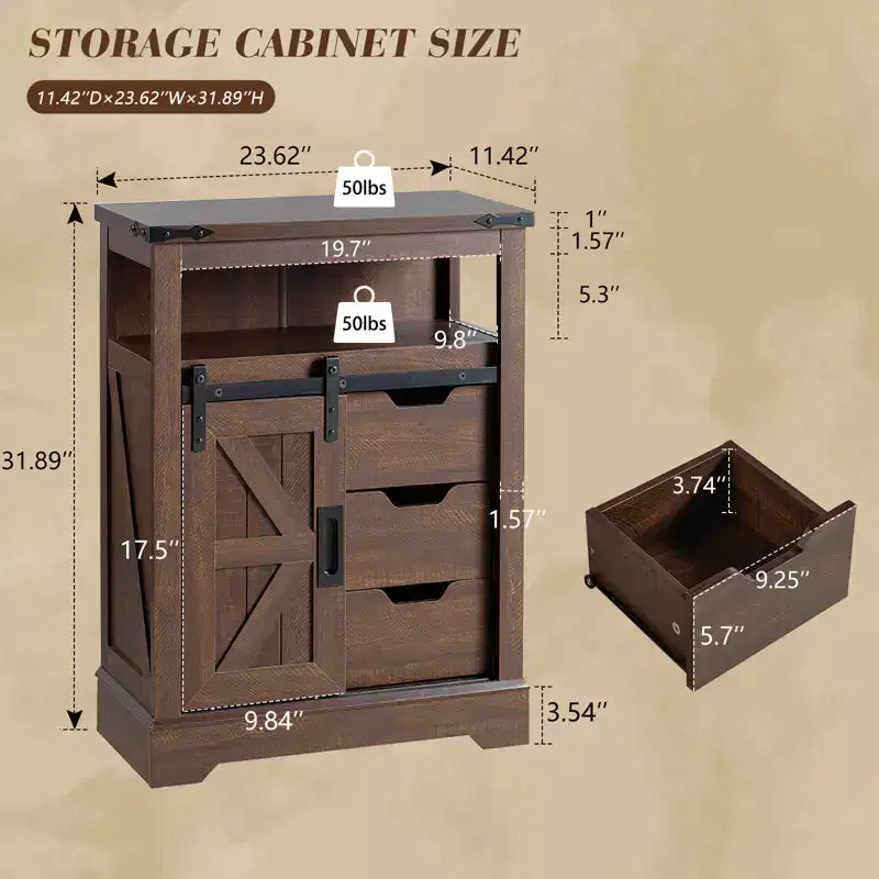 AMERLIFE Farmhouse Bathroom Floor Cabinet with Sliding Barn Door