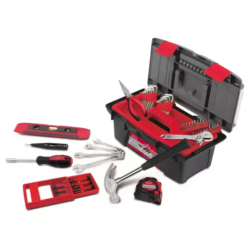 Apollo Tools 53pc DT9773 Household Tool Kit with Tool Box Red: Comfort-Grip, Interchangeable Bits, Easy Storage