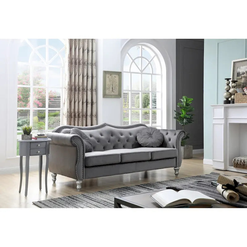 82 in. Velvet Chesterfield 3-Seater Sofa with Tufted Back and Nailhead Trim