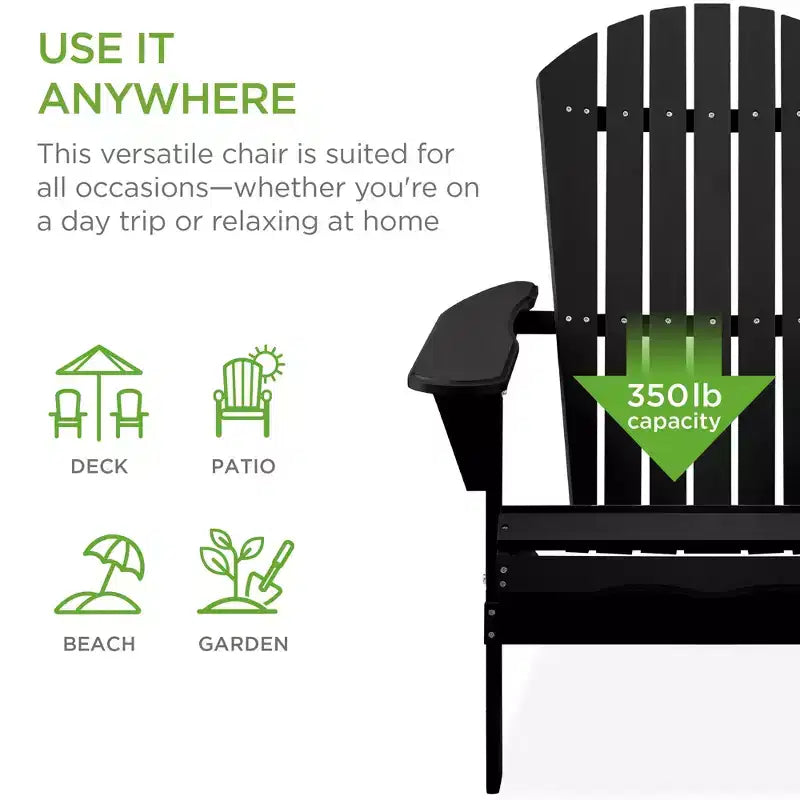 Best Choice Products Folding Adirondack Chair Outdoor, Wooden Accent Lounge Furniture w/ 350lb Capacity