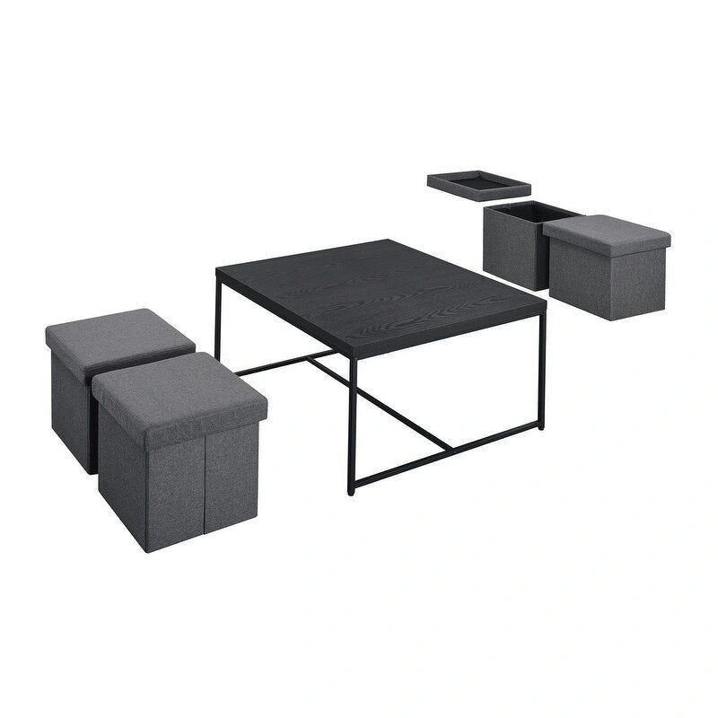 Wood Grain Coffee Table with MDF Top and Black Metal Frame