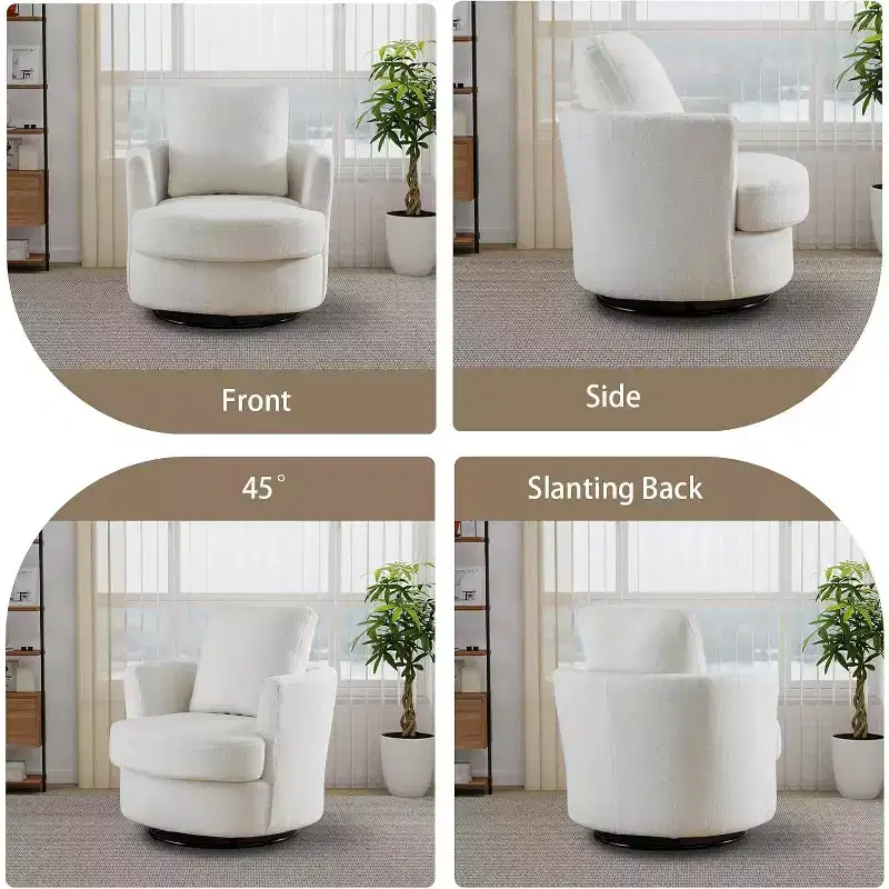 GDFStudio Bertha Swivel Boucle Upholstered 32 Wood and Steel Chair