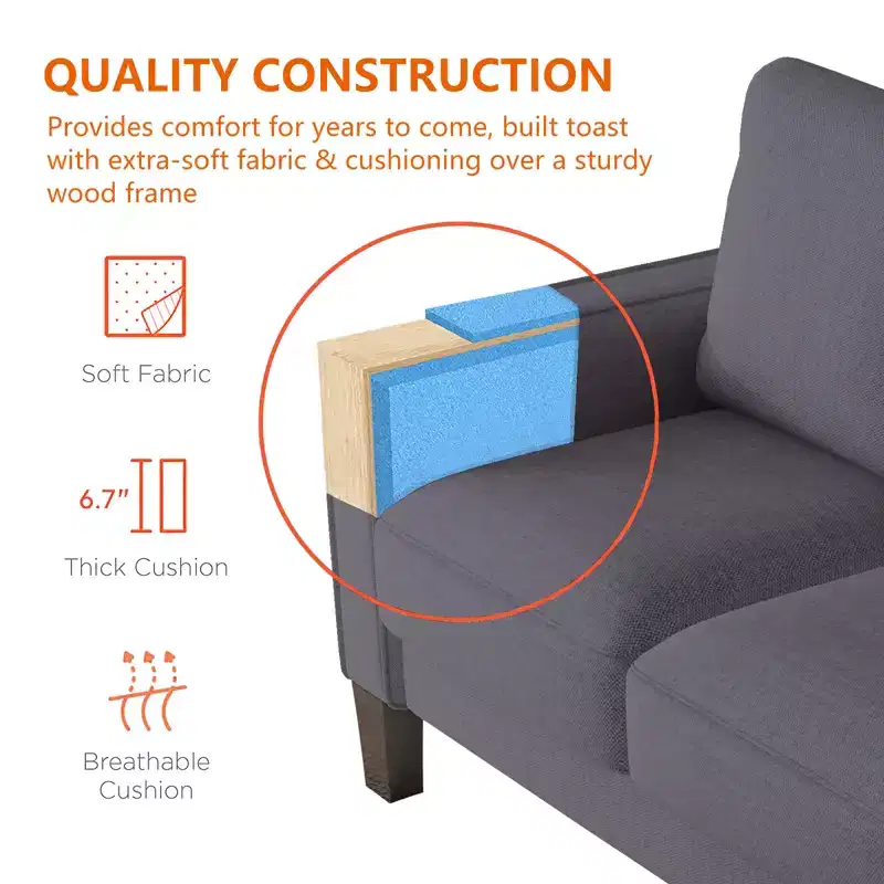 GDFStudio Hodgson Modern 3-Seat Wood and Fabric Upholstered Sofa