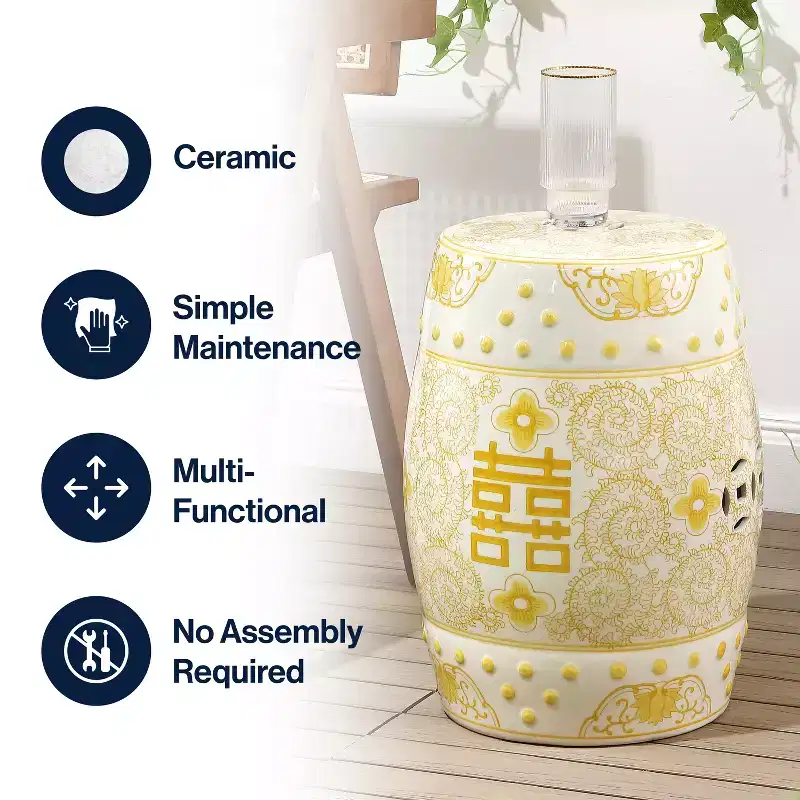 JONATHAN Y Double Happiness 18 Chinoiserie Ceramic Drum Garden Stool/Accent Table