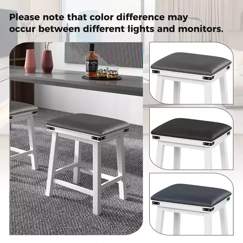 Costway 24'' Dining Bar Stool Set of 2 Counter Height Padded Seat Wood Frame Kitchen Brown/White